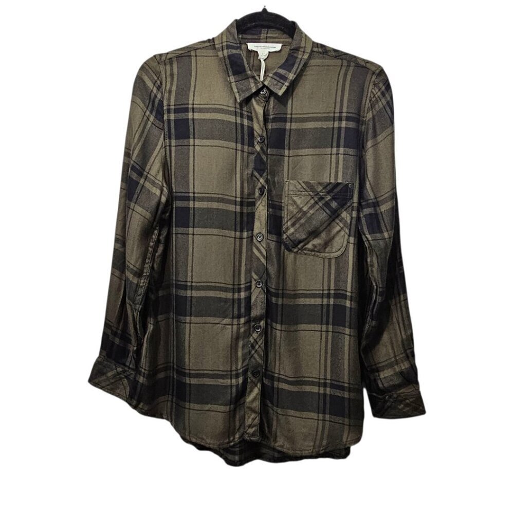 Beachlunchlounge Charley Plaid New Long Sleeve Button Down Green Oversized Shirt